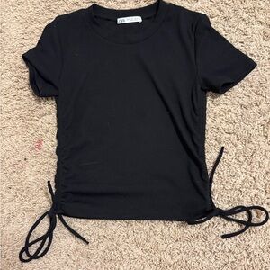 Zara Black Short Sleeve Tie Top